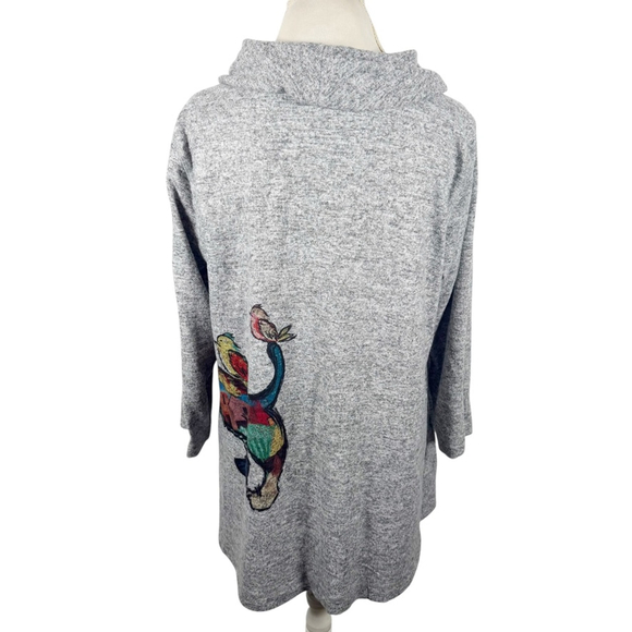 Ali Miles Gray Knit Cowl Neck Sweater Colorful Dog Print Swing Artsy Size L - Picture 5 of 9